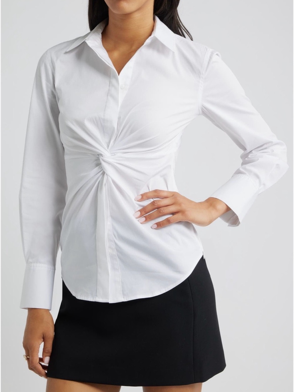 Blue Twist-Knot Button-Down Shirt for Women